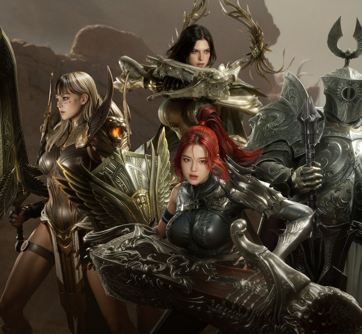 Official EVILBANE key art: Resistance warriors gathered in a canyon stronghold
